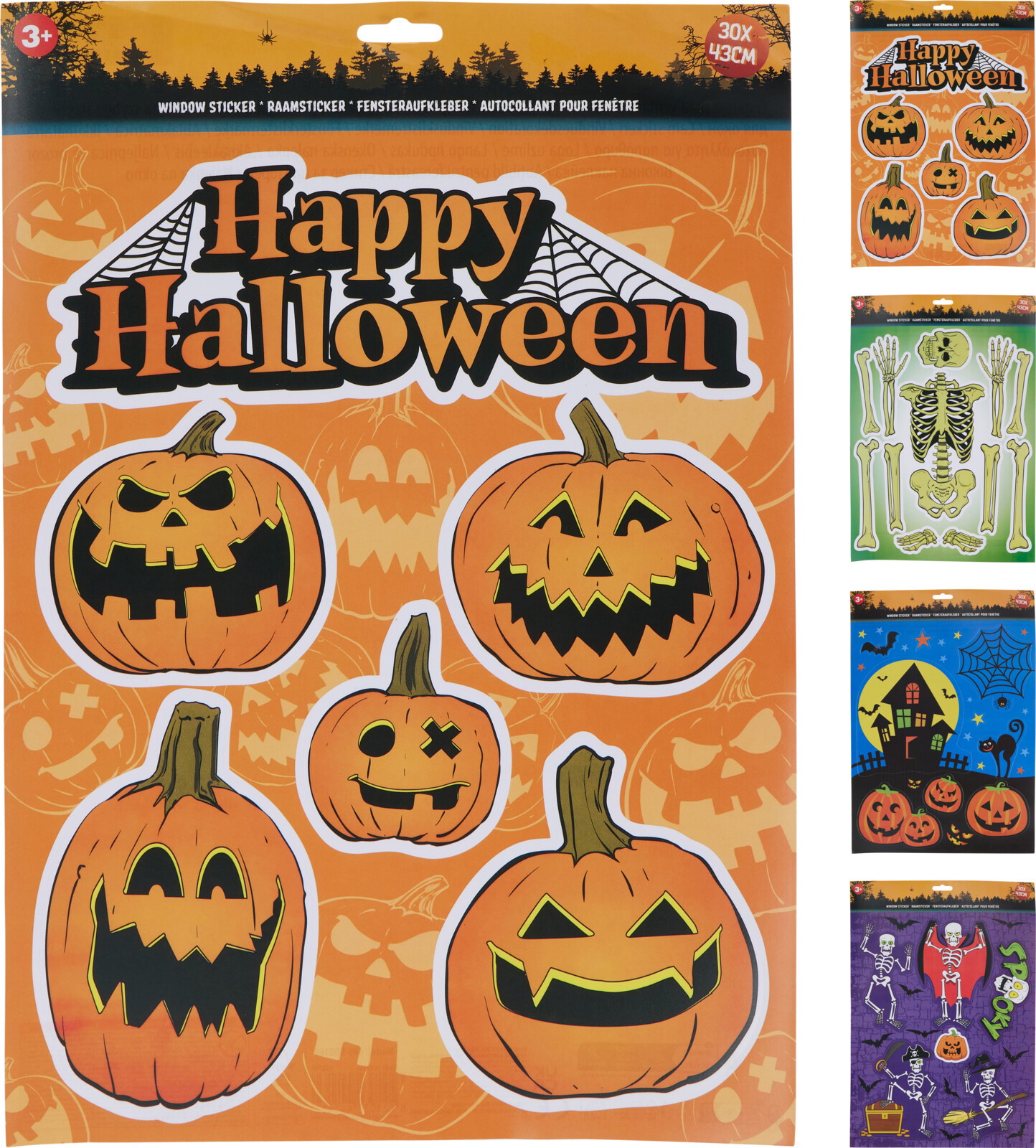 Dekoracija HALLOWEEN WINDOW STICKERS, įvairių sp., 4 rūšių, 0,1 x 30 x 43 cm-0