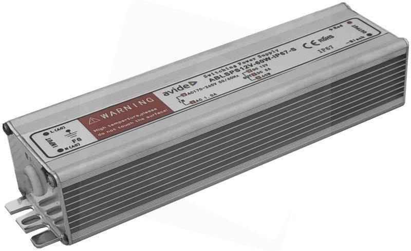 Maitinimo šaltinis LED juostoms AVIDE SLIM, IP67, 12V, 60W, aliuminis, 17,8 x 4,8 x 3,8 cm-0
