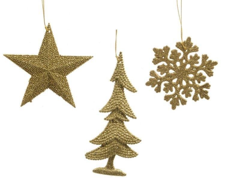 Kalėdinė pakabinama dekoracija, šv. auksinės sp., 3 rūšys
