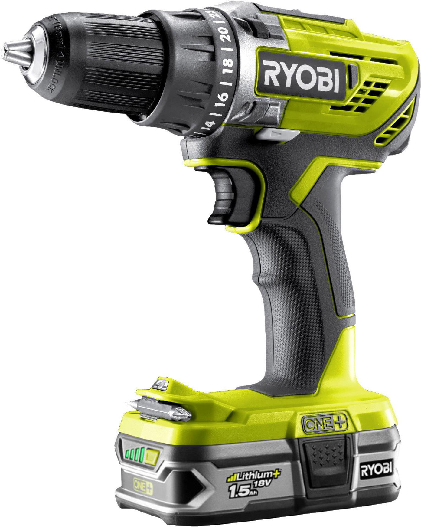 Akumuliatorinis suktuvas-gręžtuvas RYOBI ONE+ R18DD3-215S, 18 V, 2 x 1,5 Ah Li-ion, 50 Nm-0