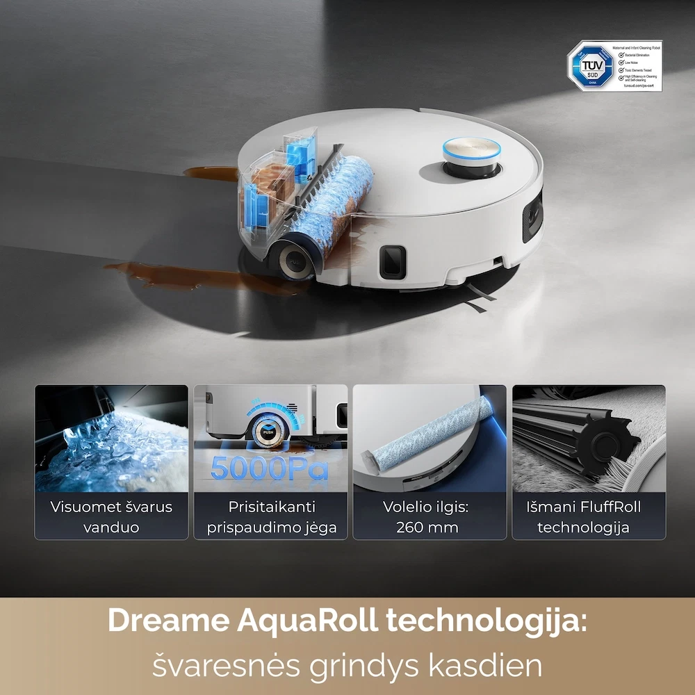 Dulkių siurblys - robotas Dreame Aqua10 Ultra Roller, balta sp. - 4