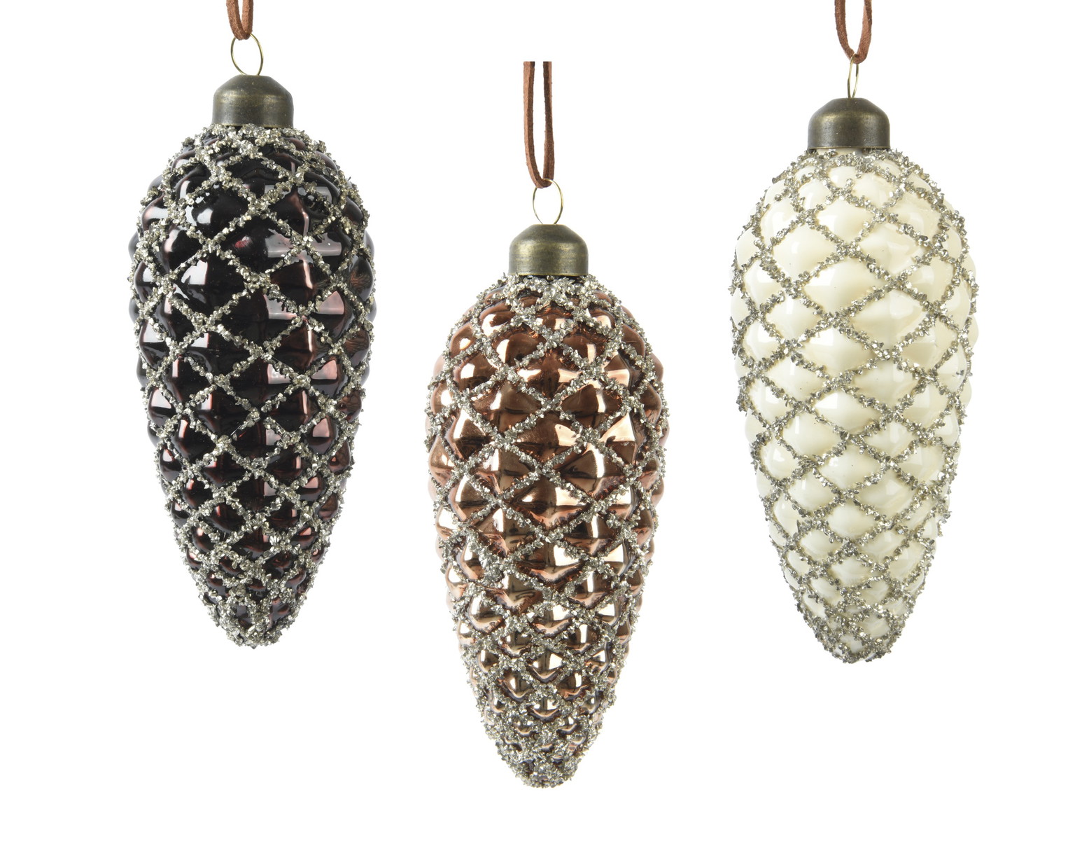 Stiklinis kalėdinis eglės žaisliukas PINECONE, 3 rūšių, 6 x 12 cm, 1 vnt-0