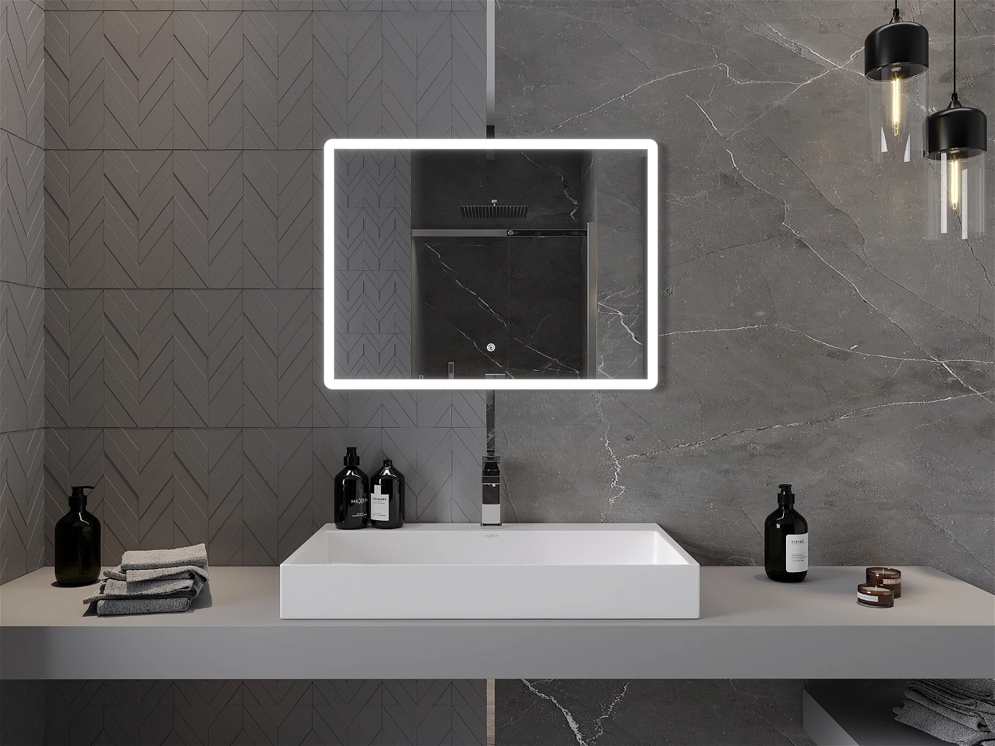 Vonios veidrodis Mexen Navia su LED apšvietimu ir šildymo kilimėliu, 80 x 60 cm - 4