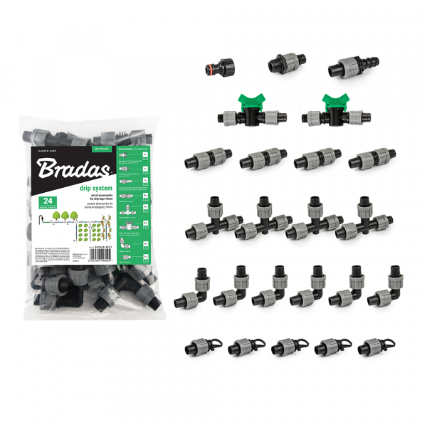 Priedų rinkinys BRADAS lašelinio laistymo juostai 16 mm (24 vnt.)-0