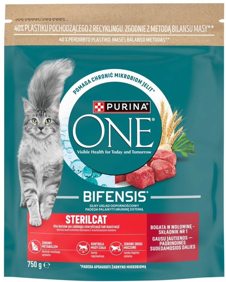 Sausas kačių ėdalas ONE Sterilcat, su jautiena, 750 g-0