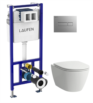 Unitazo komplektas LAUFEN FIORA: pot. rėmas, unitazas, l. nusileidž. dangtis, chrom. mygt.-0