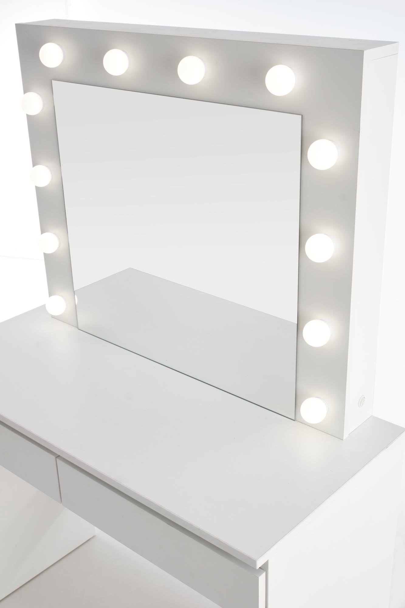 Kosmetinis staliukas HOLLYWOOD su veidrodžiu, baltas - 7