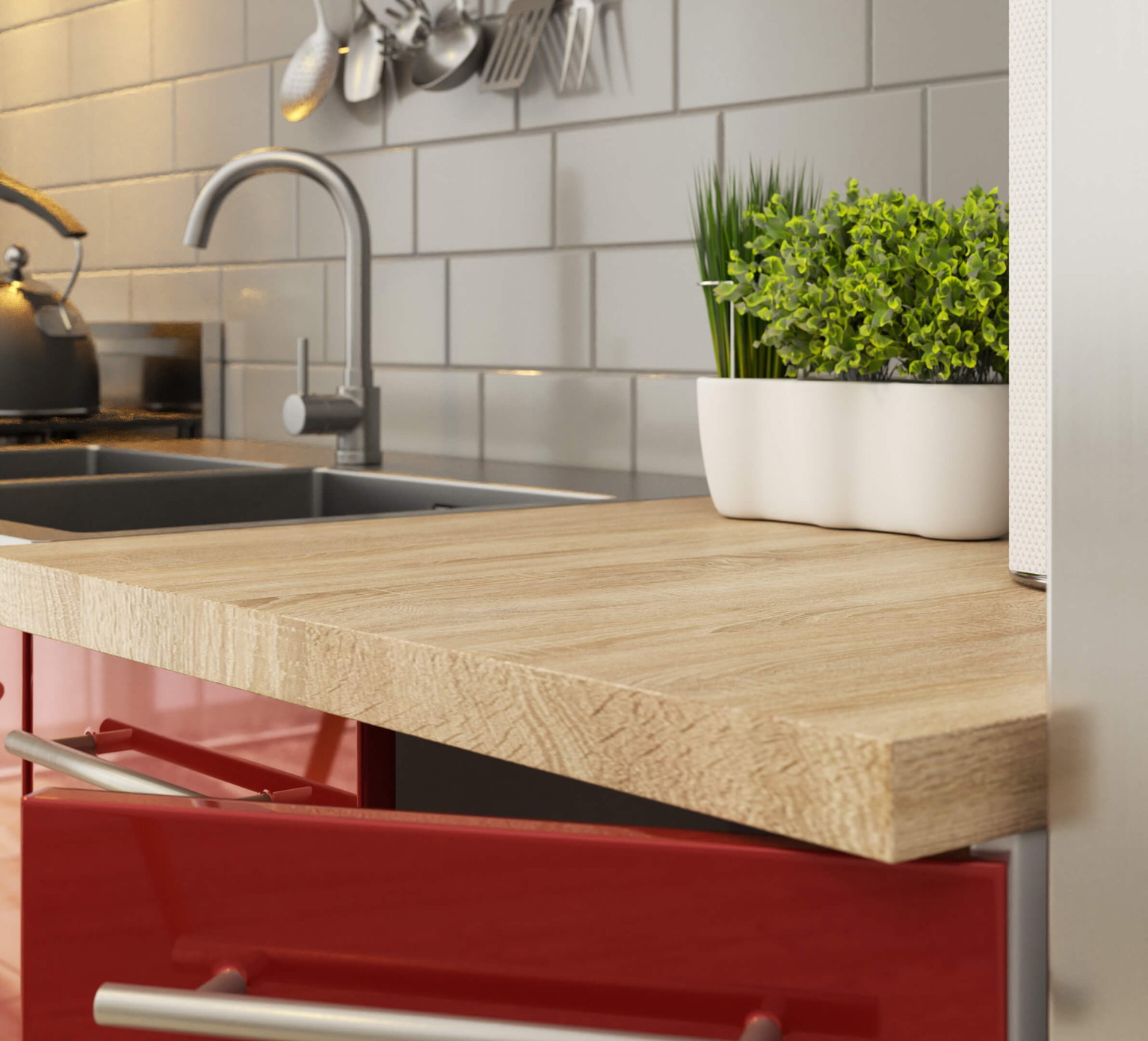 Kampinė virtuvinė spintelė OLIVIA S90/90, balta/raudona - 4