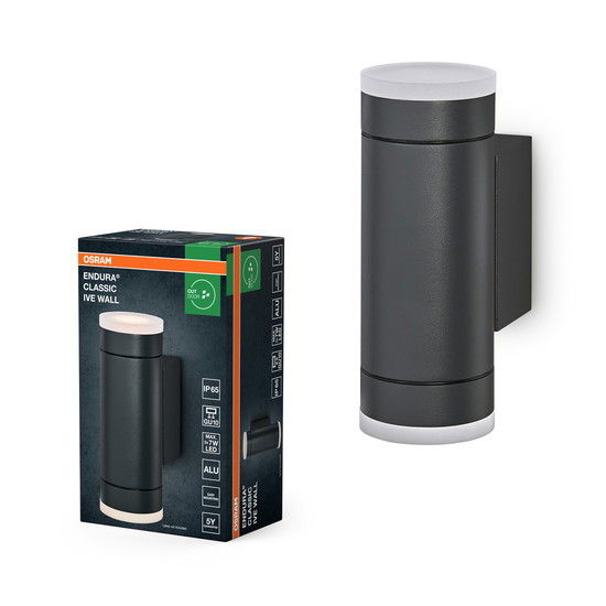 Sieninis lauko šviestuvas OSRAM ENDURA IVE, IP65, GU10 max 2x7W, tamsiai pilkos sp h17,6cm-1