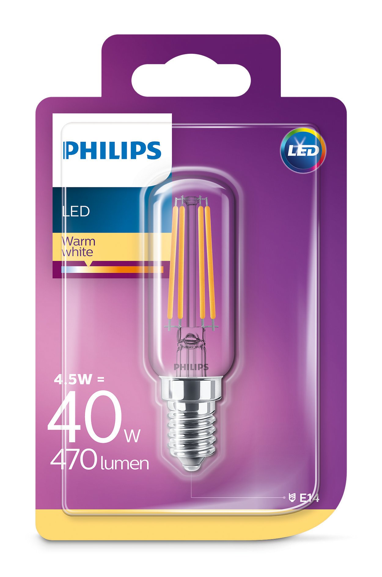 Šviesos diodų lemputė PHILIPS, T25, E14, 4,5 W, atitinka 40 W, 2700 K, 470 lm, nedimeriuojama - 1