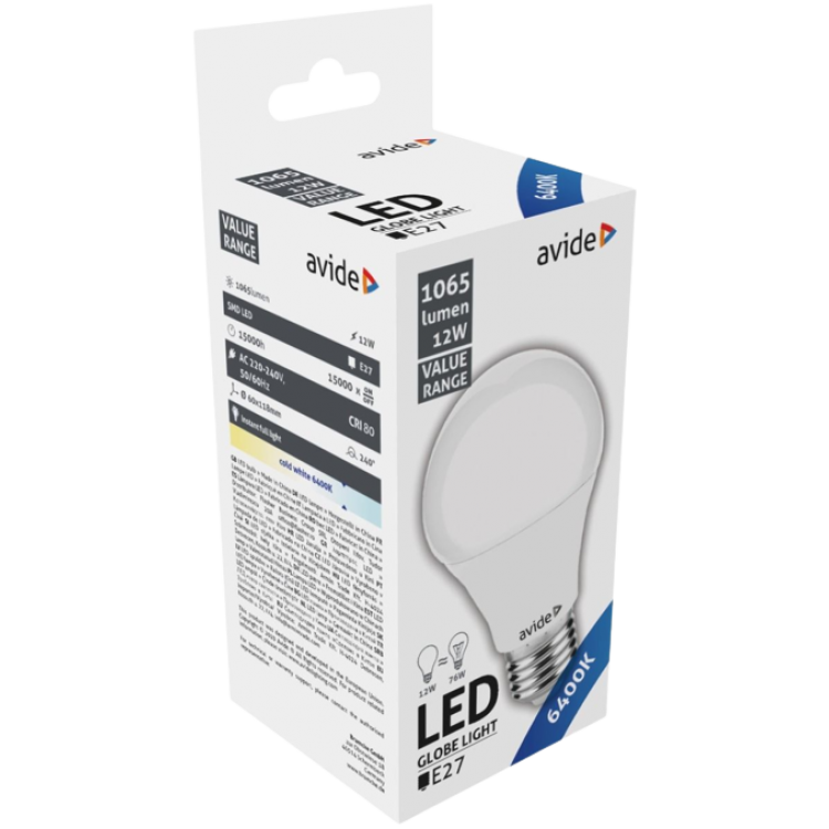 LED lemputė AVIDE, E27, A60, 12W (=76W), 6400K, 220-240V, 1065 lm