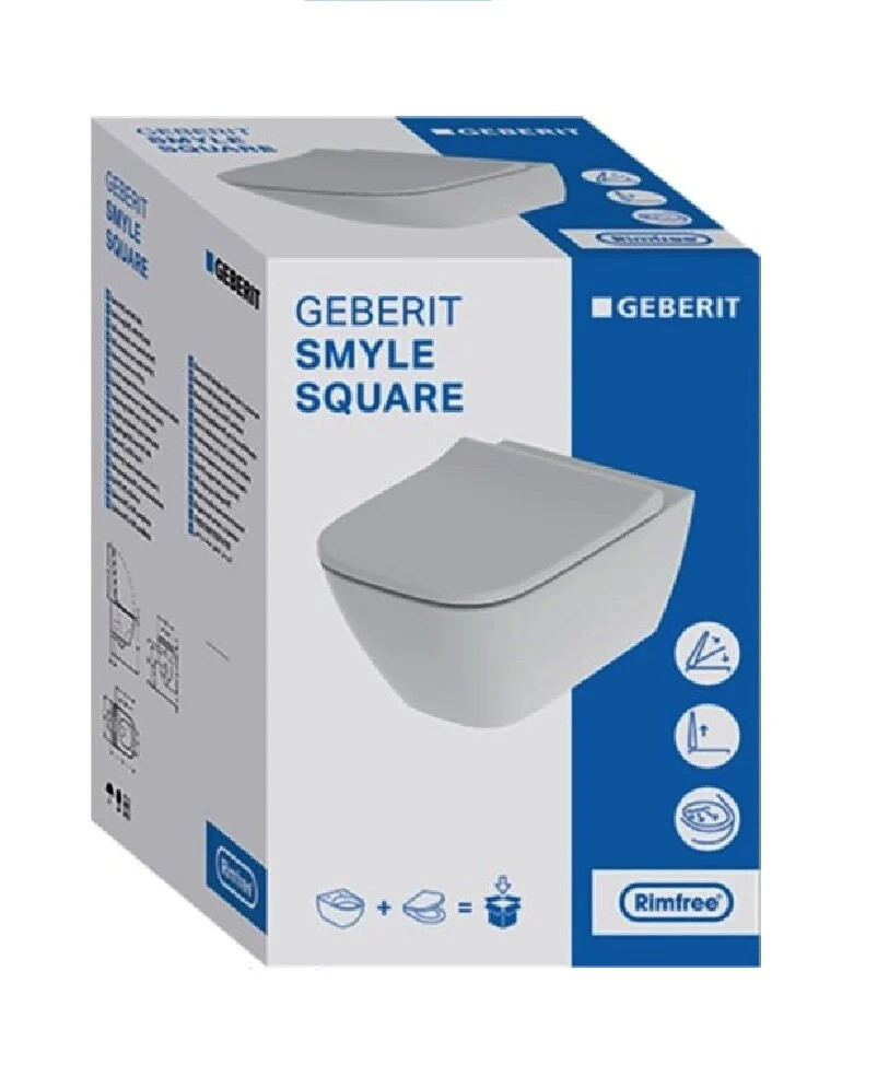 Pakabinamas unitazas GEBERIT SMYLE SQUARE, Rimfree, su dangčiu, 540 x 355 x 375 mm - 6