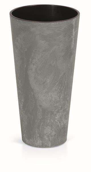 Plastikinis vazonas TUBUS SLIM EFFECT, su įdėklu, pilkos sp., 25 x 47,6 cm