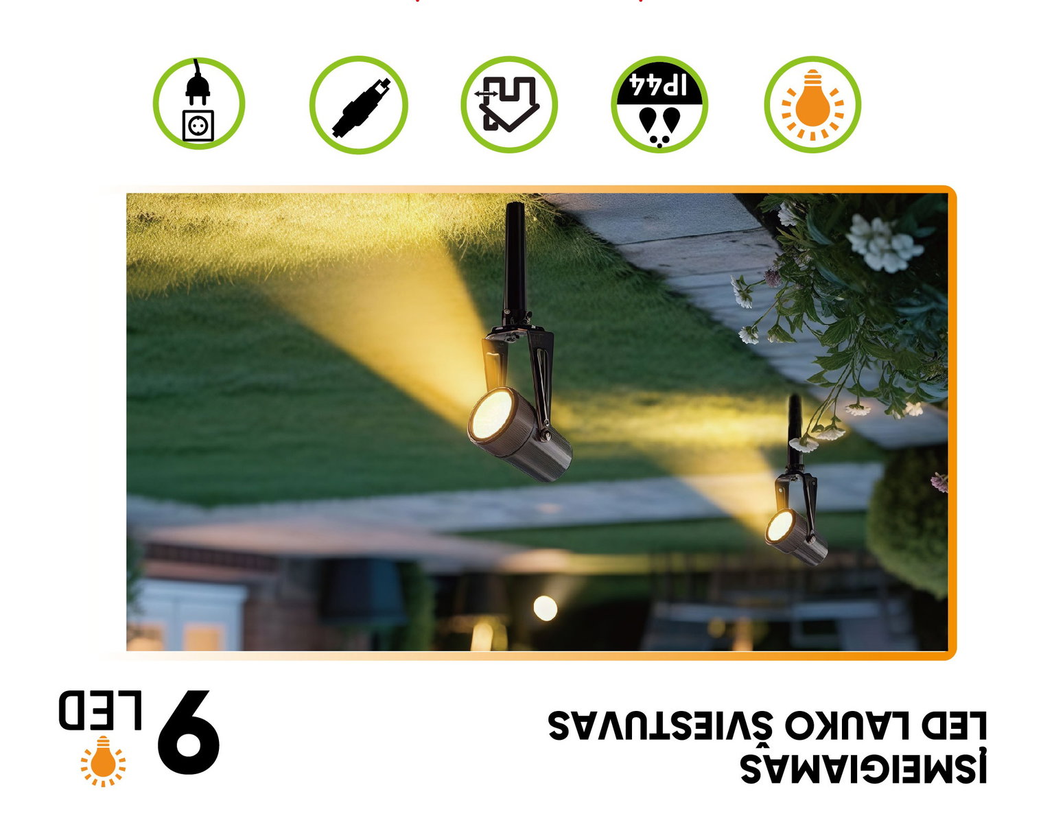 Įsmeigiamas LED lauko šviestuvas, IP44, 3000K, 150lm, šiltai baltos sp, 6,3+5m, sujungiamas, 3 vnt. - 7