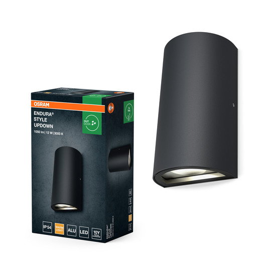 Sieninis LED lauko šviestuvas OSRAM ENDURA UPDOWN, IP44 3000K 12W 700lm tamsiai pilk h16cm-1