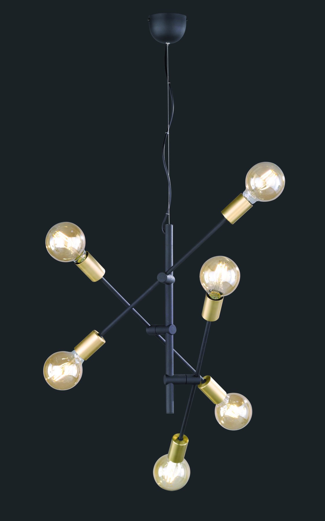 Pakabinamas šviestuvas TRIO CROSS, 6 x E27, max 40W, juodos/aukso sp., ø54 x h150 cm