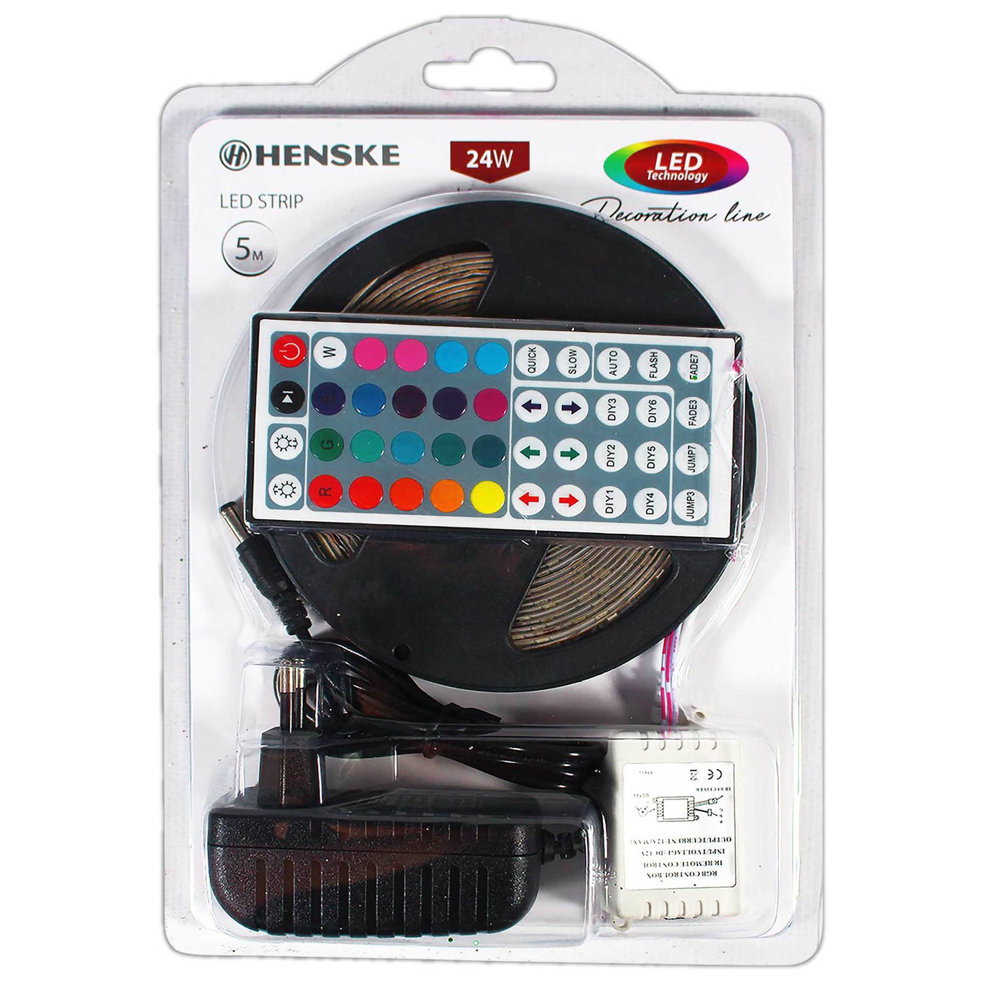LED juostos komplektas HENSKE F-FS2835-60-RGB, IP20, RGB, su pultu 40 mygtukų, 5 m-0