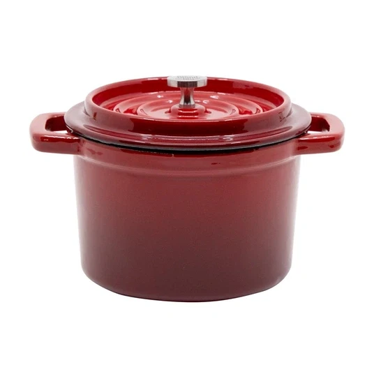 Ketaus mini puodas GRAND FEU, emaliuotas, su dangčiu, raudonos sp., 0,65 L-0