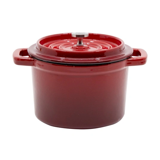 Ketaus mini puodas GRAND FEU, emaliuotas, su dangčiu, raudonos sp., 0,65 L-0