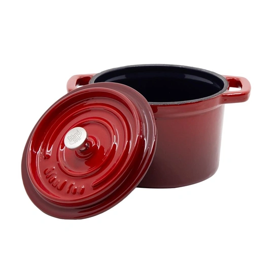 Ketaus mini puodas GRAND FEU, emaliuotas, su dangčiu, raudonos sp., 0,65 L - 3