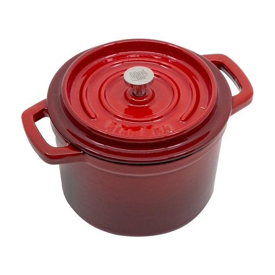 Ketaus mini puodas GRAND FEU, emaliuotas, su dangčiu, raudonos sp., 0,65 L-1