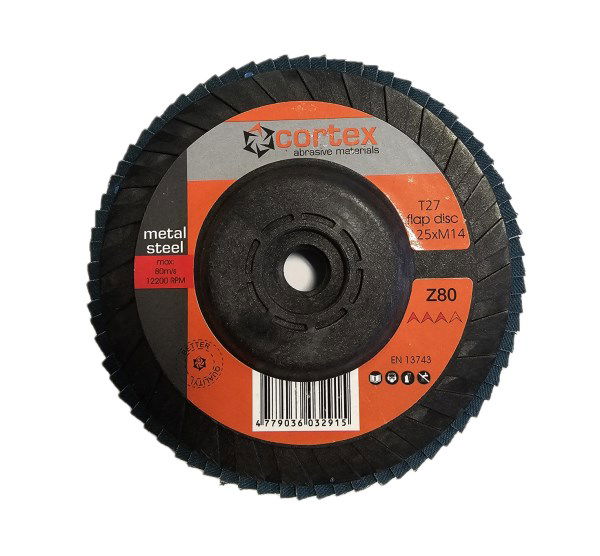 Žiedlapinis šlifavimo diskas CORTEX, 125 mm, P80, cirkonis, nerūdijančiam plienui, M14 sriegis
