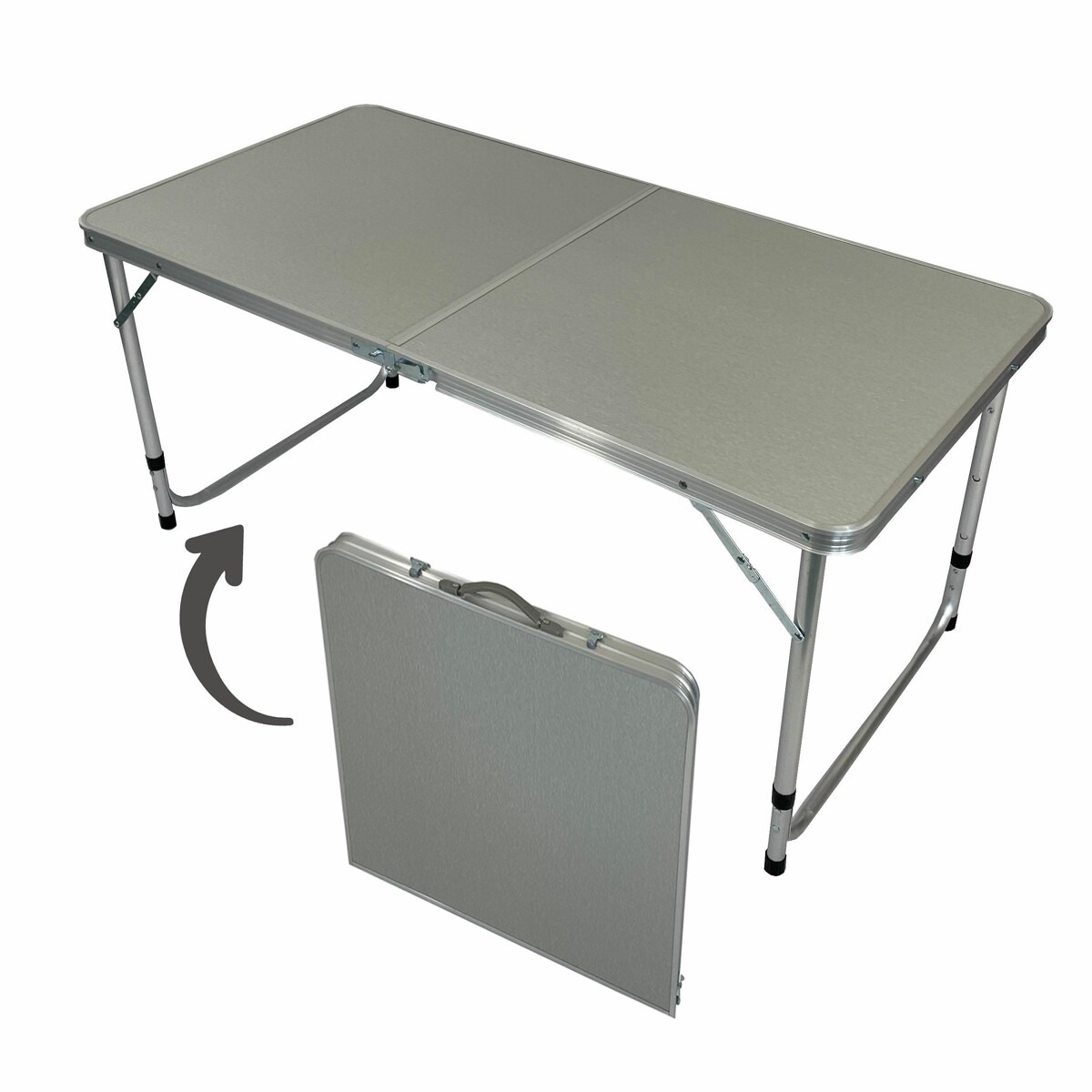 Turistinis sulankstomas stalas, 120x60x55-70 cm, pilkas-0