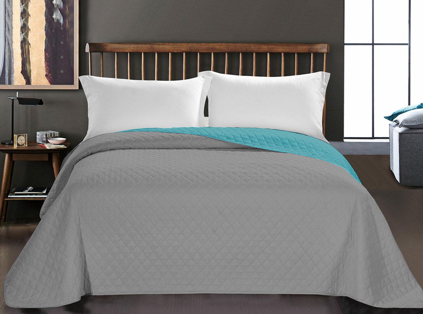 Lovatiesė DecoKing Axel, 170x210 cm, pilka/turkio - 2