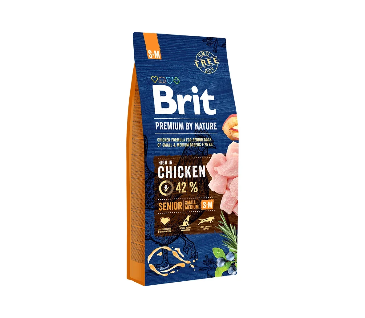Sausas šunų ėdalas Brit Premium By Nature Senior S/M, 15 kg