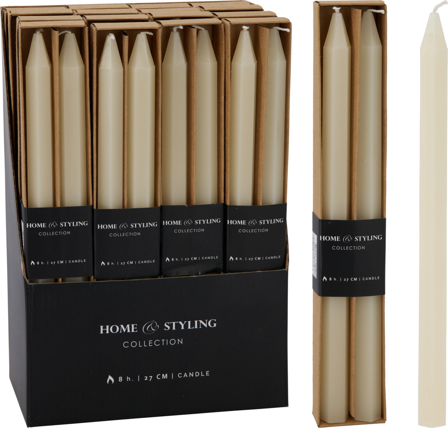 Stalo žvakių rinkinys HOME STYLING, kreminės sp., 20 cm, 2 vnt-0