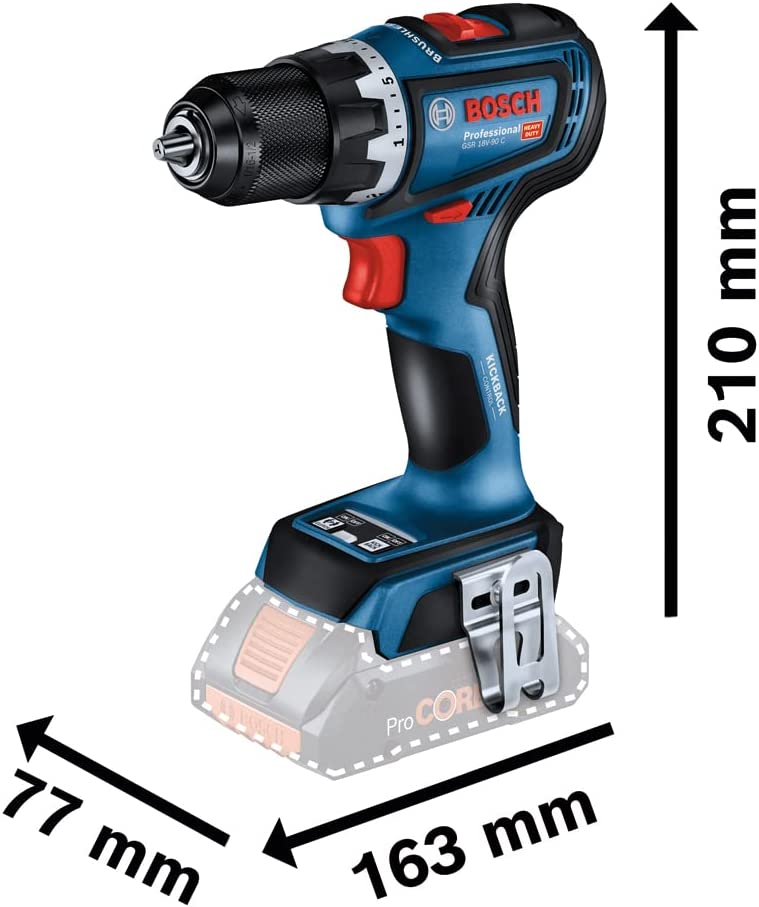Akumuliatorinis suktuvas-gręžtuvas BOSCH PRO GSR 18V-90 C, 18 V, (be akumuliatoriaus) - 6