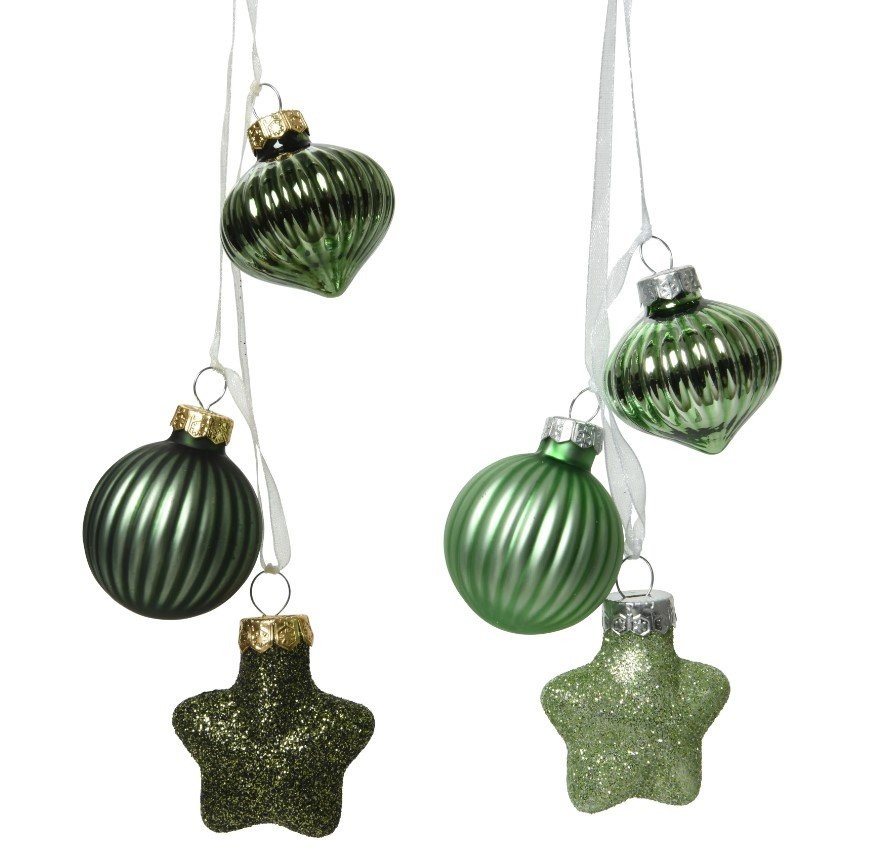 Kalėdinis eglės žaisliukas FIGURES GLASS, žalios sp., 2 rūšių, 3,5 x 4 x 11,5 cm, 1 vnt.