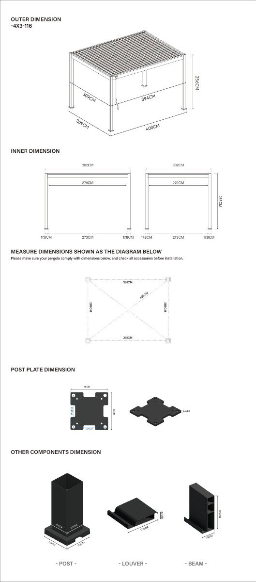 Pavėsinė Pergola ELEGANCE 300x400x256 cm, Taupe-1