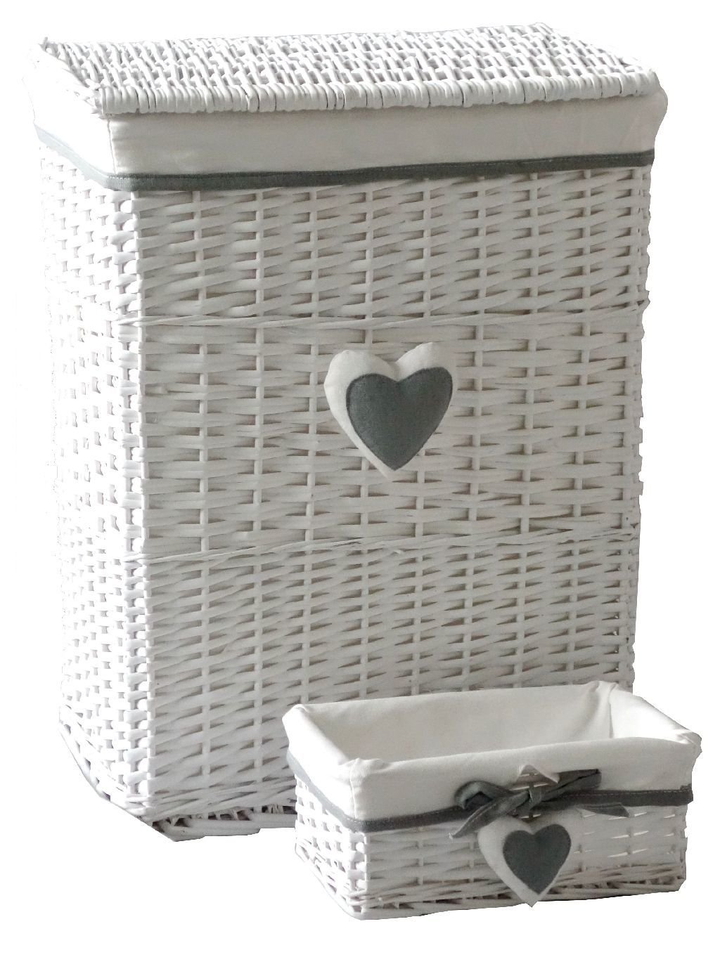 Pinta skalbinių dėžė su pamušalu ir su širdele CREYA, baltos spalvos, 44 x 32 x 56 cm