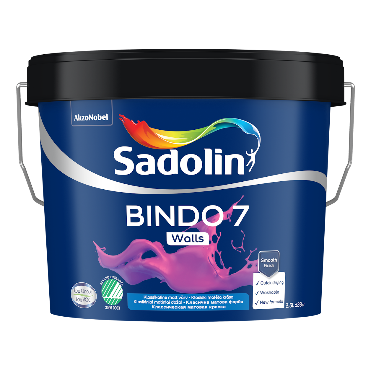 Sienų ir lubų dažai SADOLIN BINDO 7, matiniai, baltos sp., BW bazė, 2,5 l-0