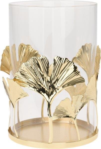 Stiklinė žvakidė GINKGO LEAF, aukso sp., 12,2 x 18 cm
