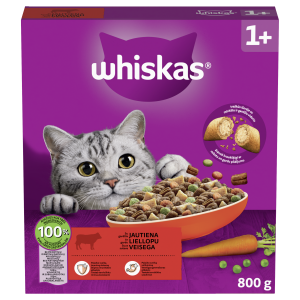 Sausas kačių ėdalas WHISKAS Adult, su jautiena, 800 g