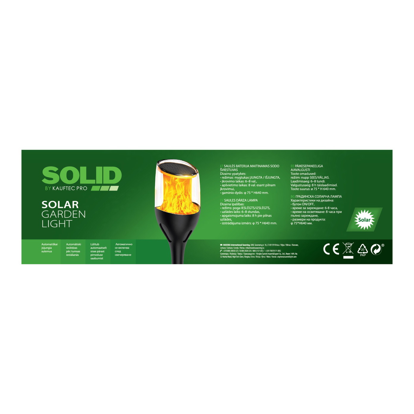 Įsmeigiamas LED lauko šviestuvas KAUFTEC SOLID, įkraunamas saulės energija, 7,5x64cm-1
