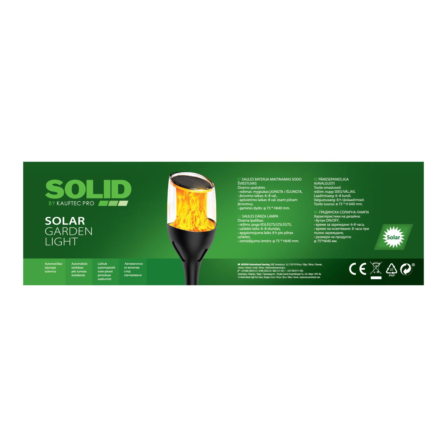 Įsmeigiamas LED lauko šviestuvas KAUFTEC SOLID, įkraunamas saulės energija, 7,5x64cm-1