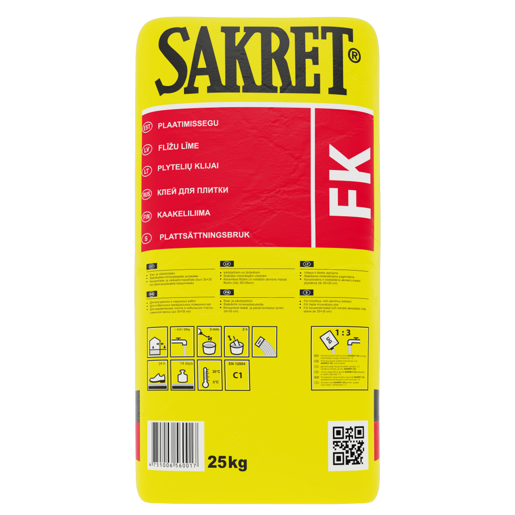 Plytelių klijai SAKRET FK, 25 kg-0