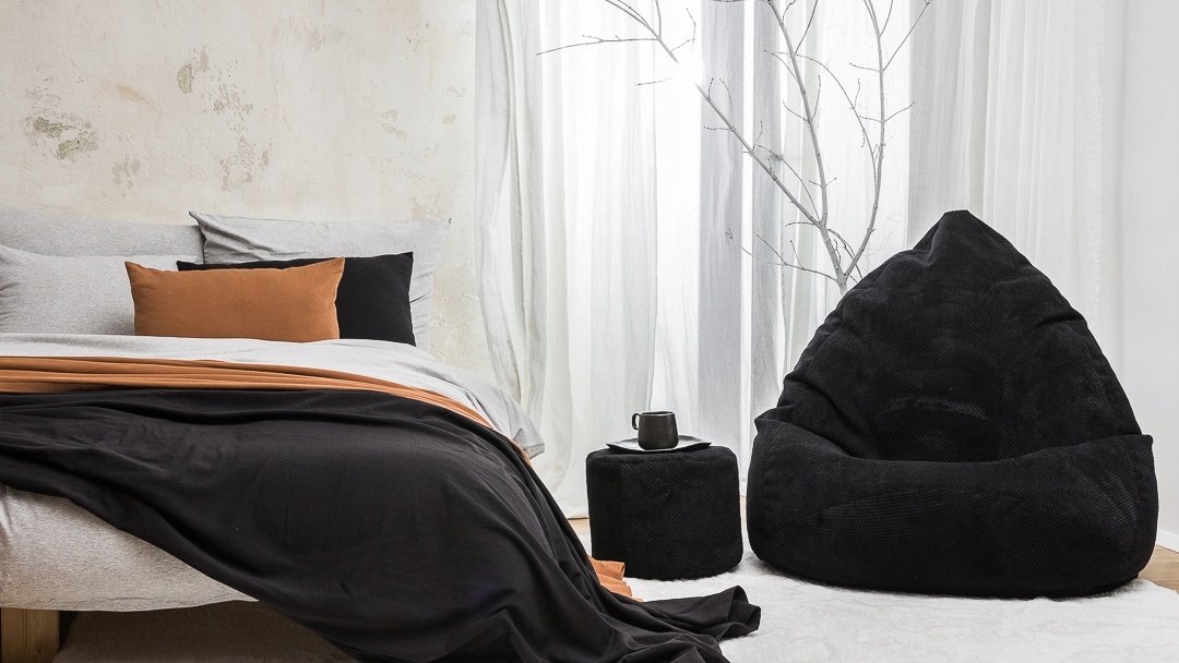 Sėdmaišis su pufu Mega Dot Velour XXL, 100x130 cm, juodas-1