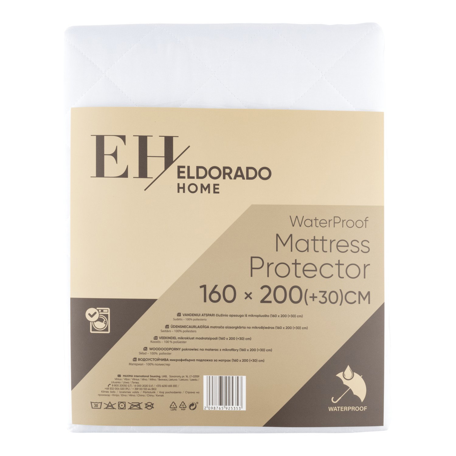 Vandeniui atspari čiužinio apsauga ELDORADO HOME, 160 x 200 cm + 30 cm, 100% poliesterio-0