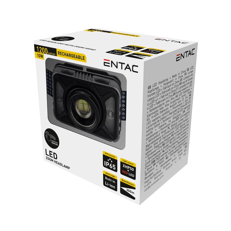 Pakraunamas žibintas ant galvos ENTAC, IP65, 10W, 1200lm, pakraunamas USB, juodos sp.-0