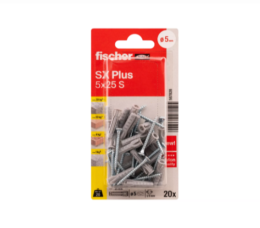 Kaiščiai su varžtais Fischer SX Plus S, 5x25 mm, 20 vnt.-0