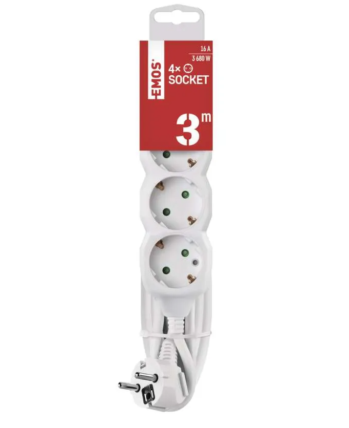 Ilgiklis EMOS, 4 lizdai, 3 m, baltos sp.-0