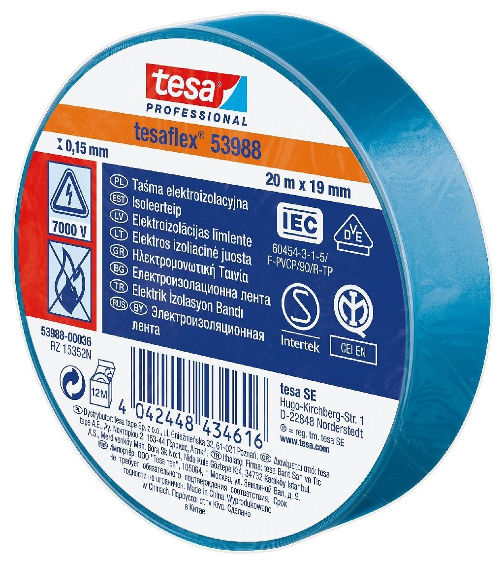 Izoliacinė juosta TESA, mėlyna, 20 m x 19 mm