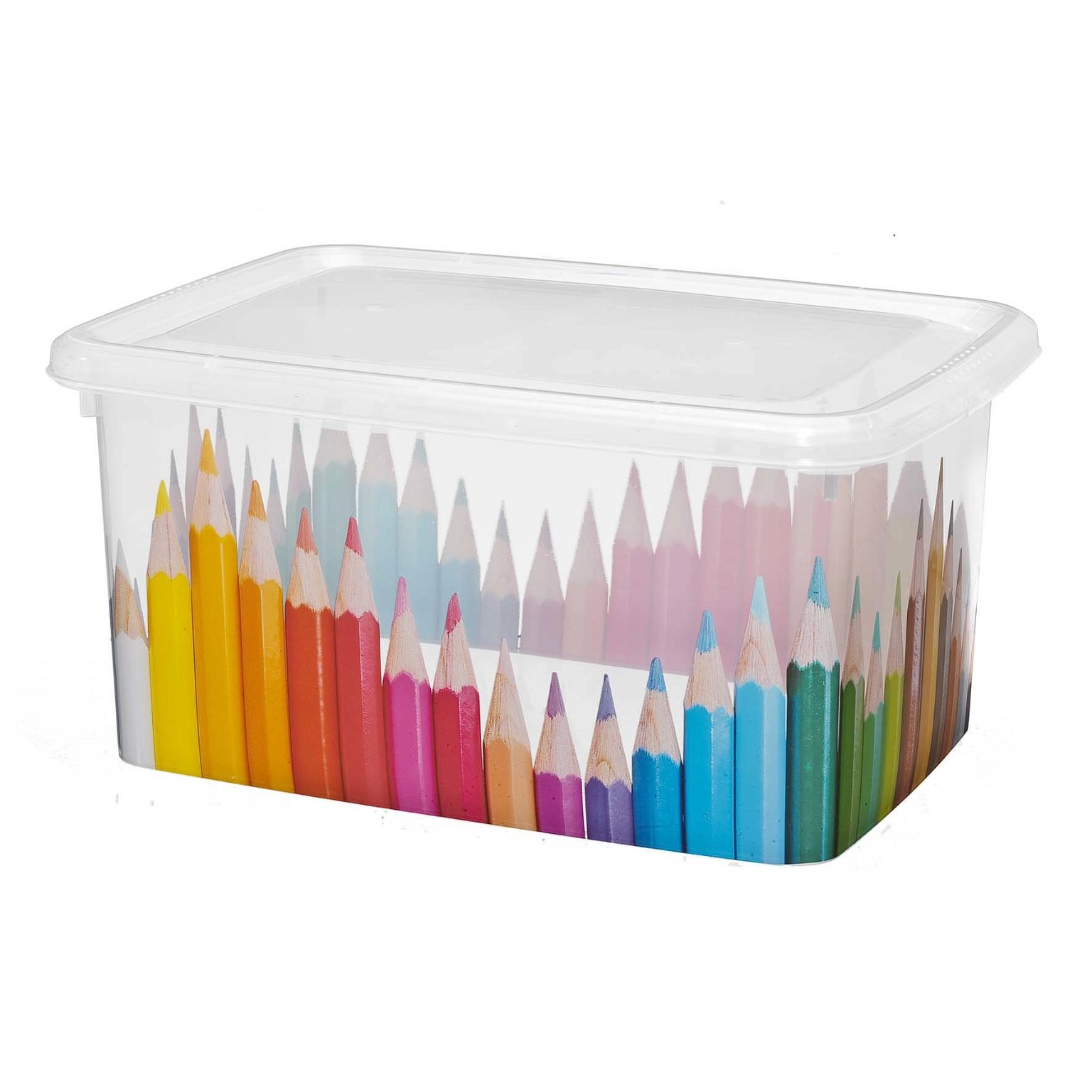 Daiktų laikymo dėžė GreatPlastic URBAN, su dangčiu, plastikinė, dekoruota pieštukais 15 L
