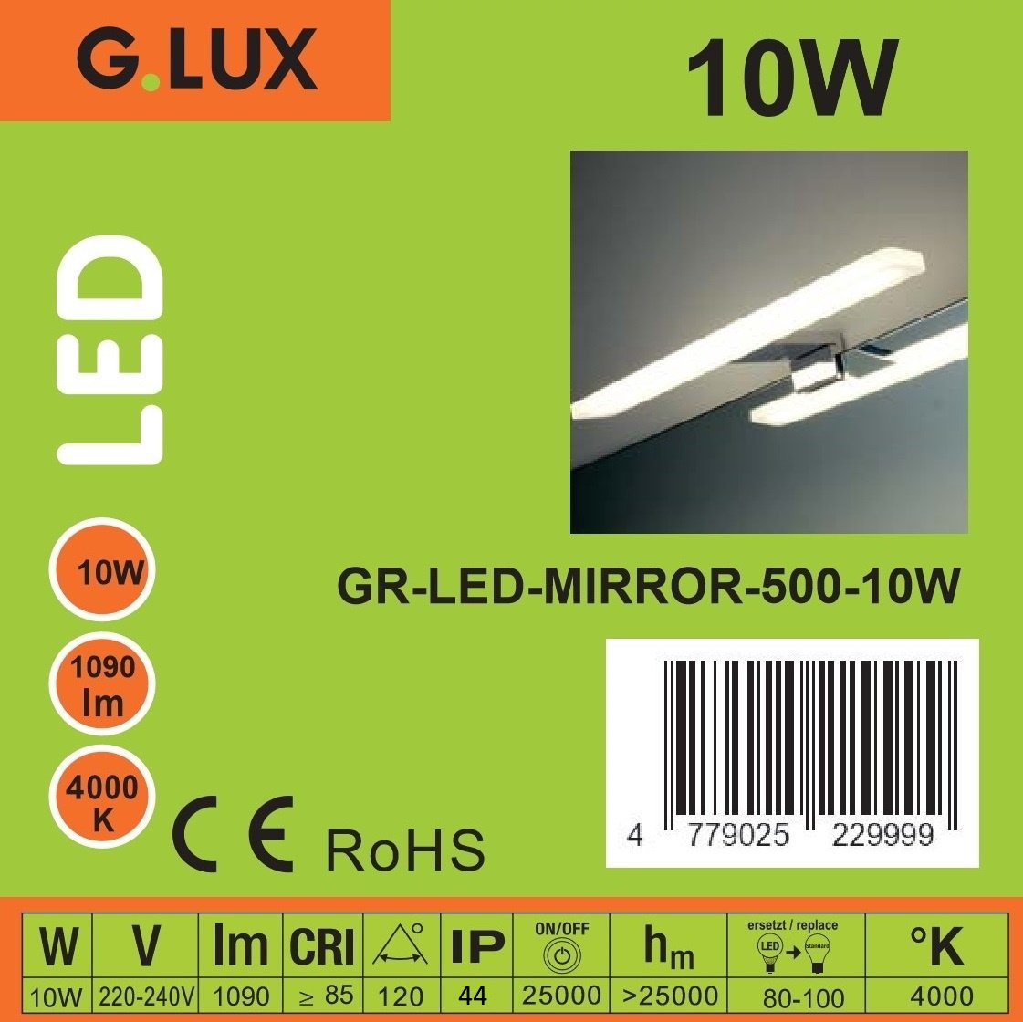 Veidrodžių LED šviestuvas G. LUX, IP44, 10W, 4000 K, 1000 lm, blizgaus chromo sp., 50 cm - 3