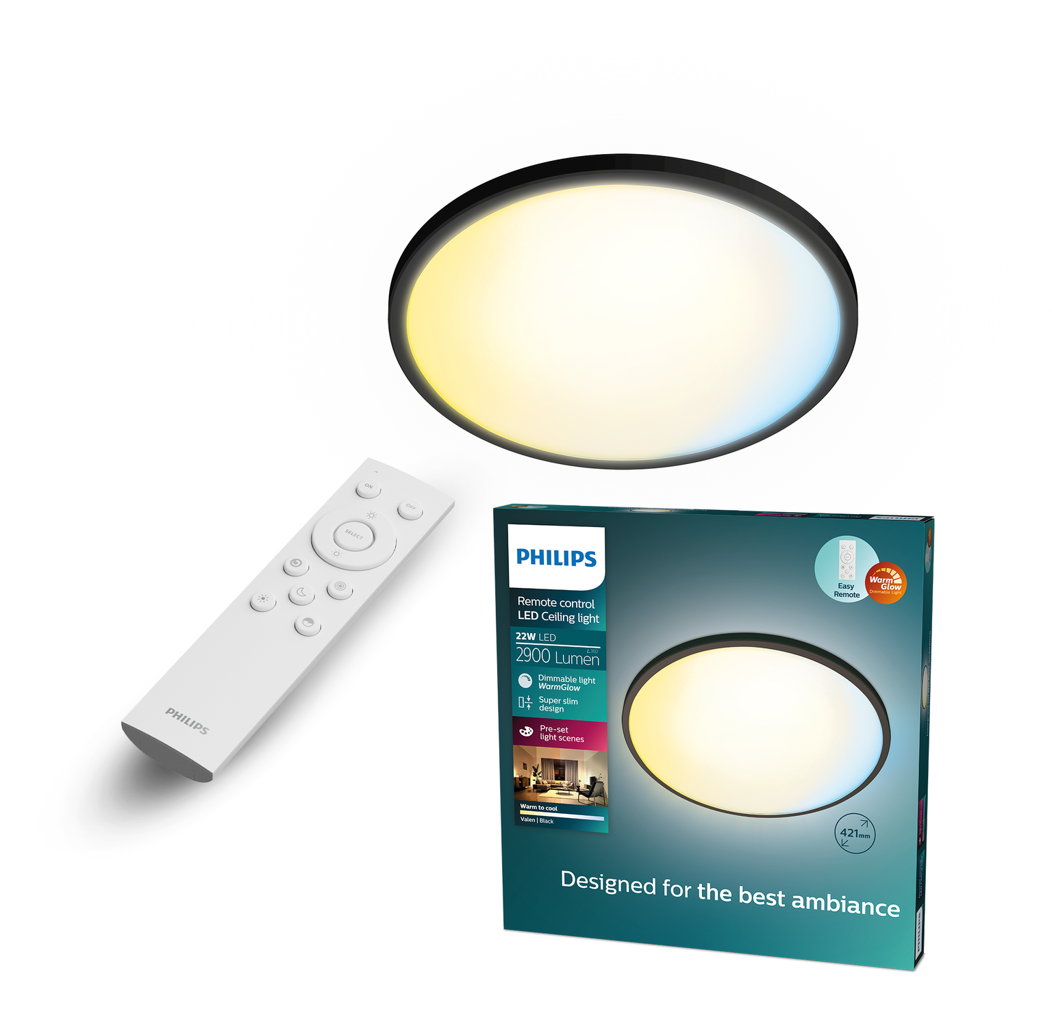 Plafoninis LED šviestuvas PHILIPS VALEN 22W 2200-6500K 2900lm juodas Ø42,1x2,4cm su pultu-0