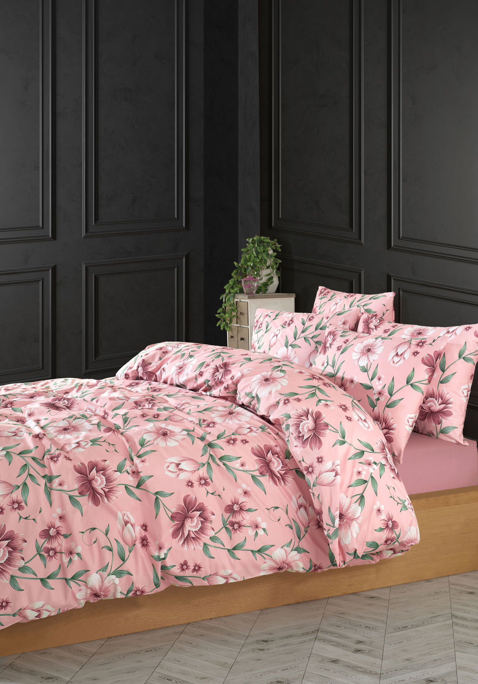 Satininės patalynės komplektas CREYA LOUISE PINK, 200x220 cm, 2x50x70 cm, 100% medvilnės